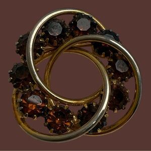 Vintage Brooch Gold Tone Swirl Rhinestones MCM Mid-Century Modern 1960s